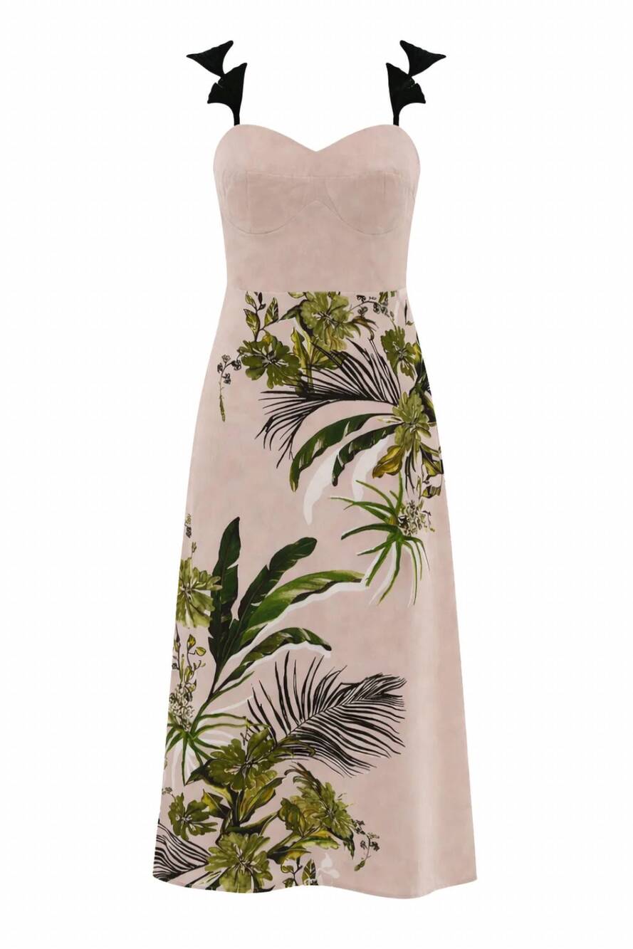 NEW ANNA CATE women's wilson midi dress in neutral botanical